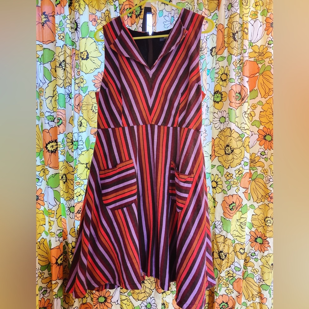 1950s Circle Dress with Pockets Striped Mod Cloth